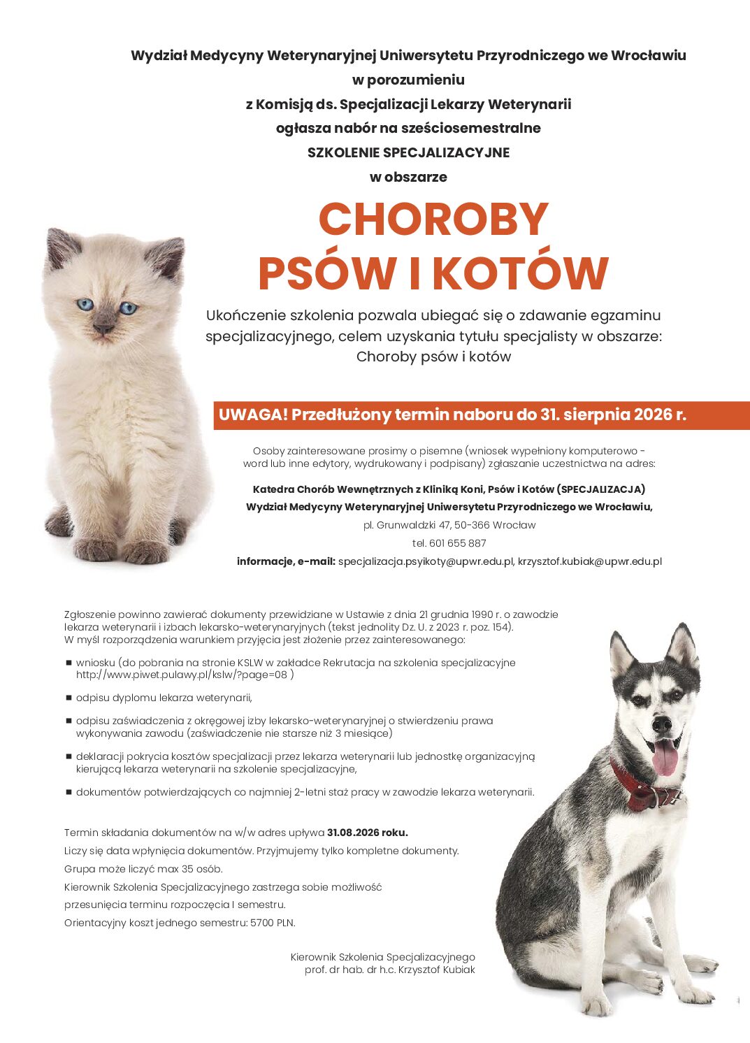 Specjalizacja CHOROBY PSÓW I KOTÓW we Wrocławiu