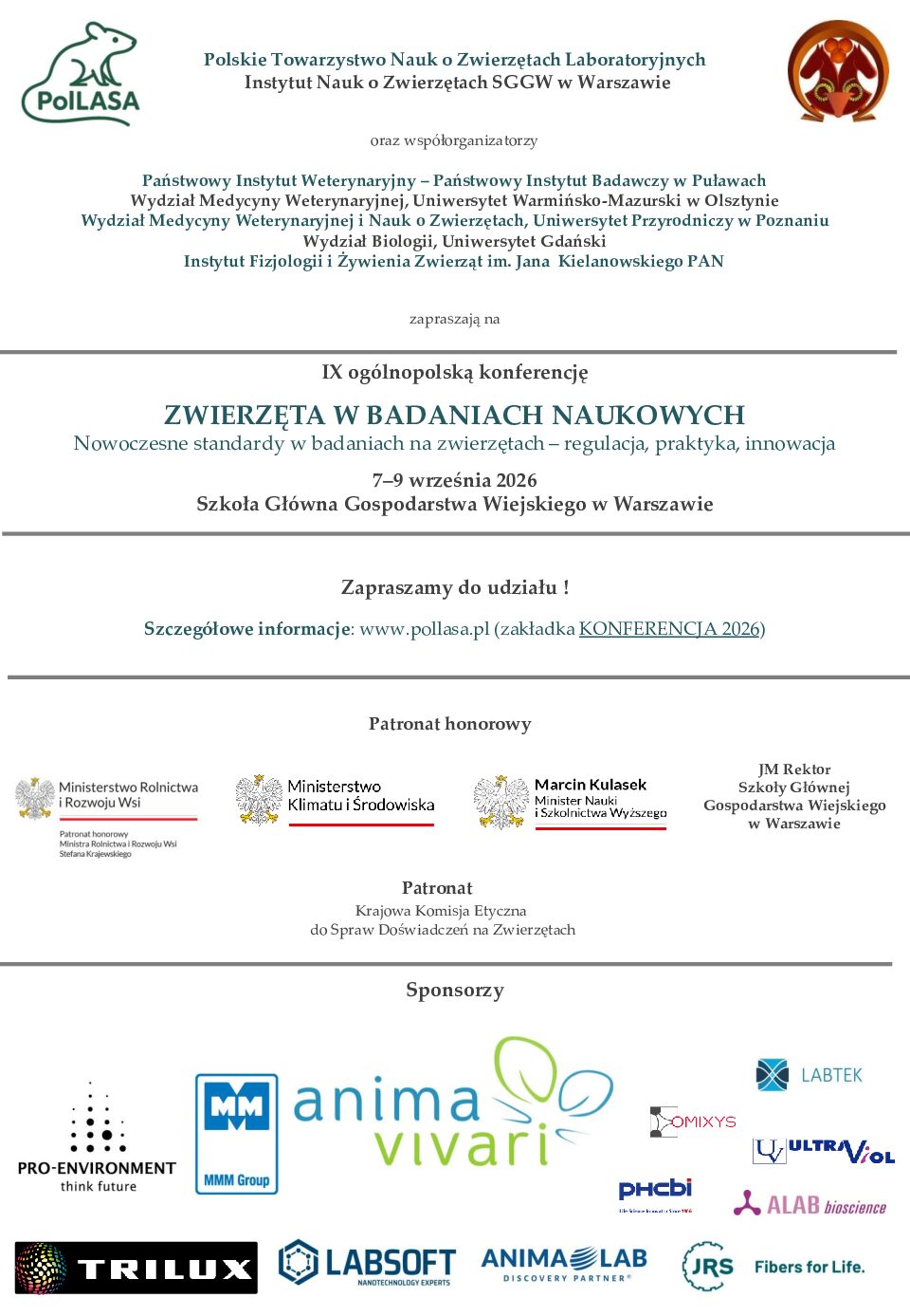 Konferencja ZWIERZĘTA W BADANIACH NAUKOWYCH już we wrześniu